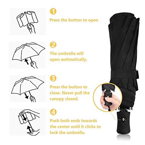 Paraguas Plegable, TechRise Paraguas Plegable Automático Impermeable de Viaje Compacto Resistencia Contra Viento para Viaje para Hombres y Mujeres ( nero)