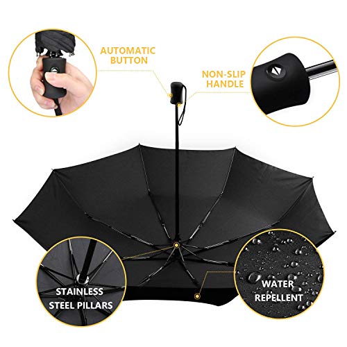 Paraguas Plegable, TechRise Paraguas Plegable Automático Impermeable de Viaje Compacto Resistencia Contra Viento para Viaje para Hombres y Mujeres ( nero)