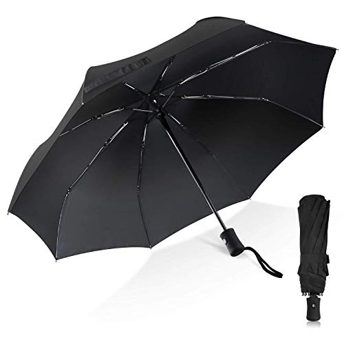 Paraguas Plegable, TechRise Paraguas Plegable Automático Impermeable de Viaje Compacto Resistencia Contra Viento para Viaje para Hombres y Mujeres ( nero)