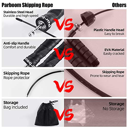 Parboom Cuerda de saltar premium con asas antideslizantes, incluye 2 cuerdas de acero ajustables para boxeo, MMA, funcional, núcleo, entrenamiento deportivo y más Parboom Cuerda de saltar premium con asas antideslizantes, incluye 2 cuerdas de acero ajustables para boxeo, MMA, funcional, núcleo, entrenamiento deportivo y más