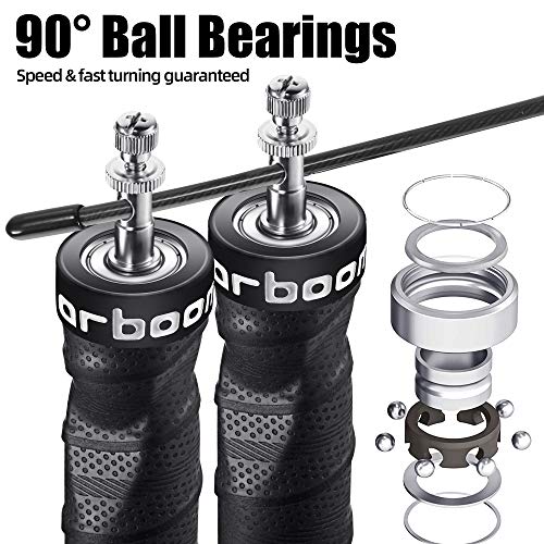 Parboom Cuerda de saltar premium con asas antideslizantes, incluye 2 cuerdas de acero ajustables para boxeo, MMA, funcional, núcleo, entrenamiento deportivo y más Parboom Cuerda de saltar premium con asas antideslizantes, incluye 2 cuerdas de acero ajustables para boxeo, MMA, funcional, núcleo, entrenamiento deportivo y más