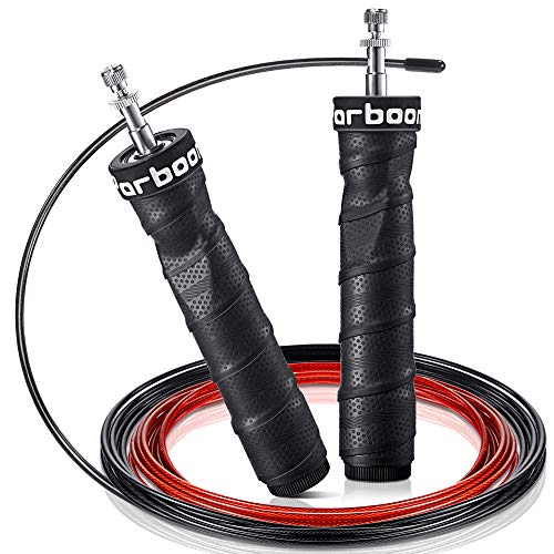 Parboom Cuerda de saltar premium con asas antideslizantes, incluye 2 cuerdas de acero ajustables para boxeo, MMA, funcional, núcleo, entrenamiento deportivo y más