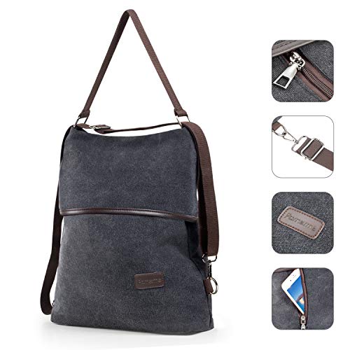 Parnerme Mujeres Bolsa de Lona Bolsos Bandolera Mujer Casual Mochilas Multifuncional la lona de los Totalizador del Bolso Hobos y Bolsos de Hombro Negro