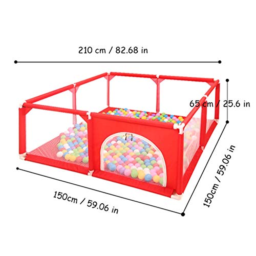 Parque Infantil Carpa Infantería para niños Juguetes domésticos Casa Juego para bebés Parque Infantil Valla de Barra de rastreo Puerta Banda con Cremallera Y Red de Seguridad（Rojo） 150x150x65cm