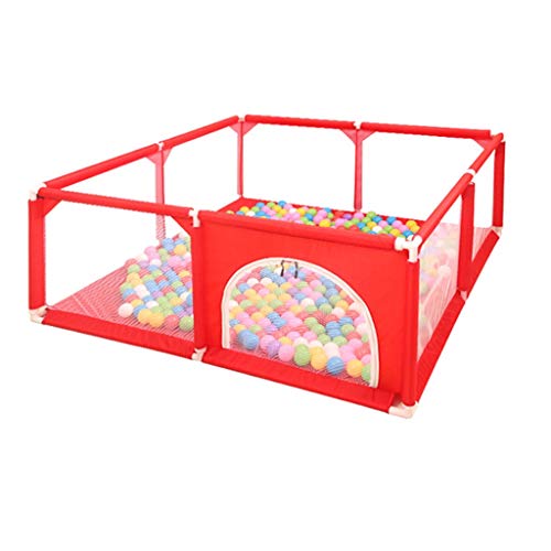 Parque Infantil Carpa Infantería para niños Juguetes domésticos Casa Juego para bebés Parque Infantil Valla de Barra de rastreo Puerta Banda con Cremallera Y Red de Seguridad（Rojo） 150x150x65cm