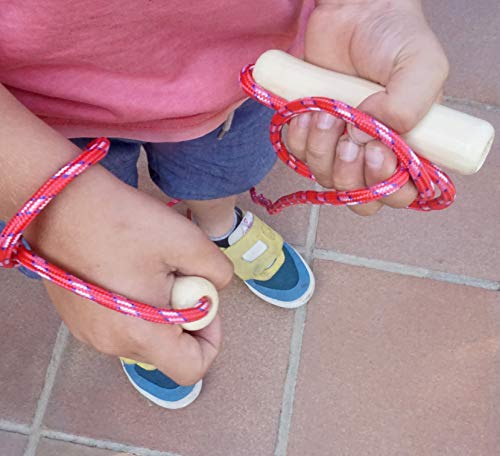 Partituki Pack de 20 Cuerdas para Saltar. Combas con Mango de Madera y una Guirnalda de 10 m. Ideal para Juegos al Aire Libre y Detalles de Cumpleaños Infantiles.