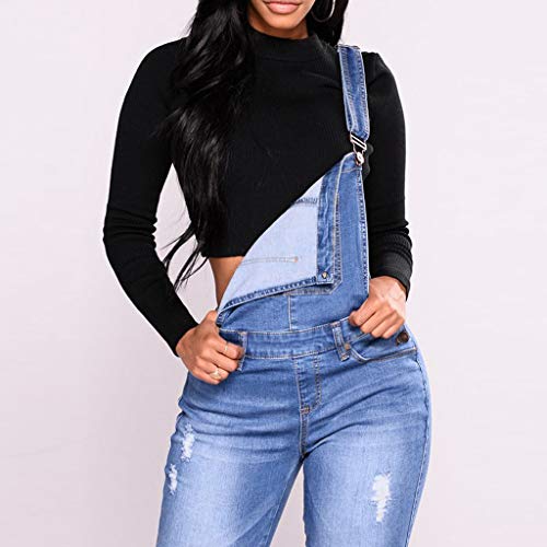 PARVAL Mujeres Correa de Mono Hombro de Verano para Mujer Peto Vaquero Mono de Jeans Cortos Mono Chaquetas de Traje Casual, Mono de Denim Recto y Ajustado con Bolsillos