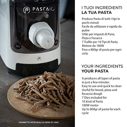 Pastaio | Máquina para pasta fresca y para masas. Pasta Maker, hasta 800 g de pasta por ciclo, peso automático, 7 plantillas incluidas para 10 tipos de pasta, 180 W Pastaio | Máquina para pasta fresca y para masas. Pasta Maker, hasta 800 g de pasta por ciclo, peso automático, 7 plantillas incluidas para 10 tipos de pasta, 180 W