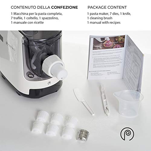 Pastaio | Máquina para pasta fresca y para masas. Pasta Maker, hasta 800 g de pasta por ciclo, peso automático, 7 plantillas incluidas para 10 tipos de pasta, 180 W