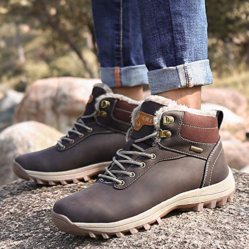 Pastaza Hombre Mujer Botas de Nieve Senderismo Impermeables Deportes Trekking Zapatos Invierno Forro Piel Sneakers Marrón,45EU