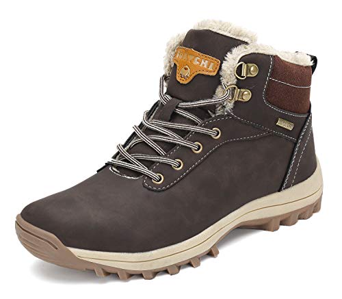 Pastaza Hombre Mujer Botas de Nieve Senderismo Impermeables Deportes Trekking Zapatos Invierno Forro Piel Sneakers Marrón,45EU