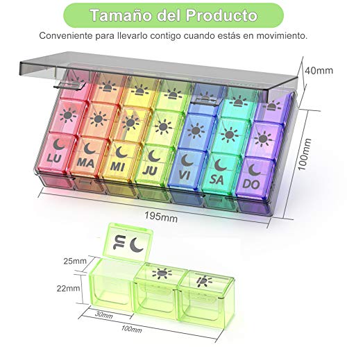 Pastillero Semanal Español 7 Dias, DOHIMGIO Grande Organizador Medicamentos 3 Tomas Diaria con 21 Compartimentos