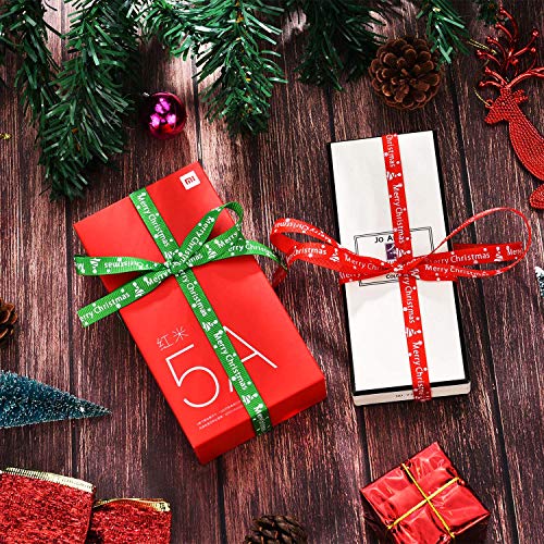 Patelai Cinta de papel de regalo impresa y feliz navidad 2 rollos 44 metros (10 mm de ancho) rojo Patelai Cinta de papel de regalo impresa y feliz navidad 2 rollos 44 metros (10 mm de ancho) rojo