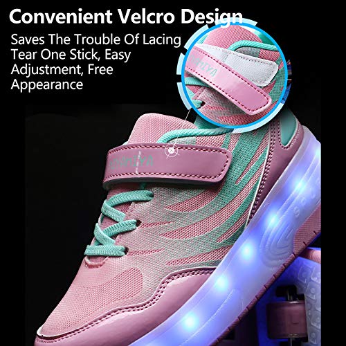 Patines con luz LED intermitente, zapatos de patinaje con doble rueda, carga USB, retráctil, para deportes al aire libre, zapatillas de gimnasia, tenis de patinaje técnico, rosa-28