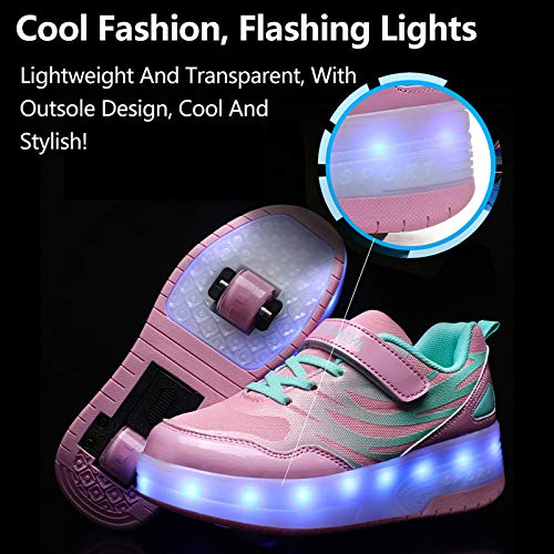 Patines con luz LED intermitente, zapatos de patinaje con doble rueda, carga USB, retráctil, para deportes al aire libre, zapatillas de gimnasia, tenis de patinaje técnico, rosa-28