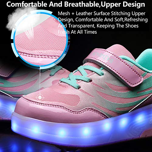 Patines con luz LED intermitente, zapatos de patinaje con doble rueda, carga USB, retráctil, para deportes al aire libre, zapatillas de gimnasia, tenis de patinaje técnico, rosa-28