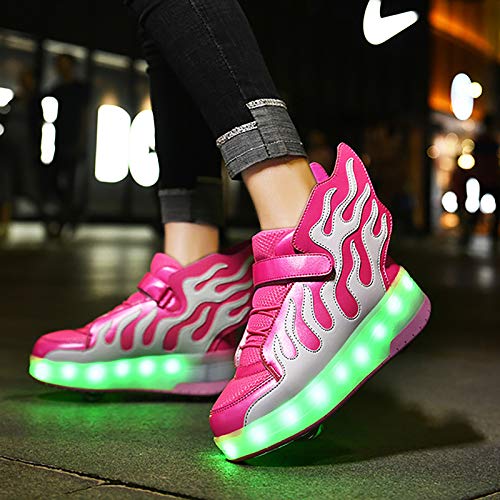 Patines con luz LED intermitente, zapatos de patinaje con doble rueda, carga USB, retráctil, para deportes al aire libre, zapatillas de gimnasia, tenis de patinaje técnico, rosa-28