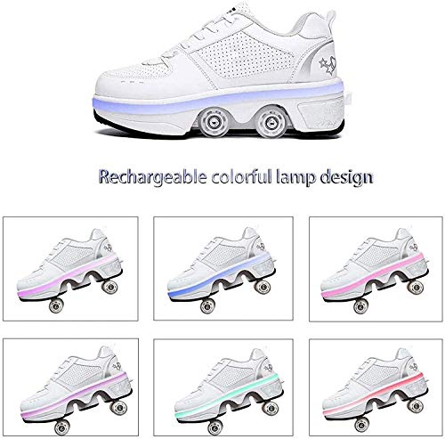 Patines De Ruedas con Luz LED para Mujer, Zapatos Multiusos 2 En 1, Zapatos con Ruedas Patines En Línea, Patines Kick Rollers para NiñosEUR41