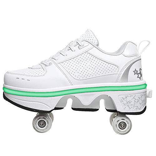 Patines De Ruedas con Luz LED para Mujer, Zapatos Multiusos 2 En 1, Zapatos con Ruedas Patines En Línea, Patines Kick Rollers para NiñosEUR41