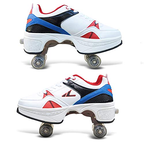 Patines de ruedas para mujer, zapatos con ruedas para niñas, zapatos unisex con rueda, zapatos de patada para adultos, deportes al aire libre, zapatos de patinaje técnico, azul-EUR38