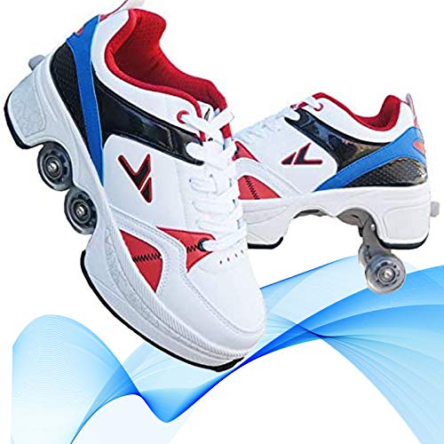 Patines de ruedas para mujer, zapatos con ruedas para niñas, zapatos unisex con rueda, zapatos de patada para adultos, deportes al aire libre, zapatos de patinaje técnico, azul-EUR38
