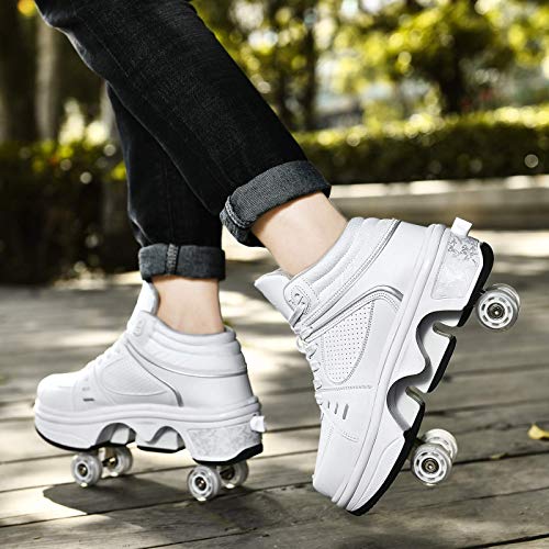 Patines de Ruedas, Patines de Ruedas 2 en 1 con luz LED de Color, Zapatos Parkour/Zapatos de Patinaje sobre Ruedas en línea, Patines de Cuatro hileras con Ruedas para Deportes al Aire libr