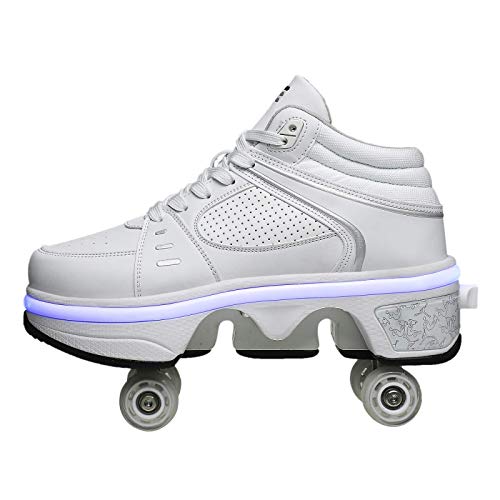 Patines de Ruedas, Patines de Ruedas 2 en 1 con luz LED de Color, Zapatos Parkour/Zapatos de Patinaje sobre Ruedas en línea, Patines de Cuatro hileras con Ruedas para Deportes al Aire libr