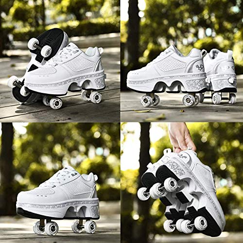 Patines de Ruedas, Patines de Ruedas para Mujeres, Cuatro Rondas de Zapatos para Correr Patines de Ruedas, Patines de polea extraíbles 2 en 1 Patinaje - Deformación de Rueda de deformación d