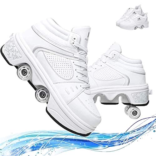 Patines de Ruedas, Patines de Ruedas para Mujeres, Cuatro Rondas de Zapatos para Correr Patines de Ruedas, Patines de polea extraíbles 2 en 1 Patinaje - Deformación de Rueda de deformación d