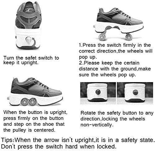 Patines de Ruedas, Patines de Ruedas, Zapatos de Parkour 2 en 1 / Zapatos de Patinaje sobre Ruedas en línea, Patines de Cuatro hileras con Ruedas para Deportes al Aire Libre Kick Rollershoes