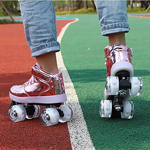 Patines De Ruedas Recargables con Luz LED, 4 Ruedas Intermitentes, Patines De Doble Fila De Red, Patinaje sobre Ruedas Retro, Zapatos para Caminar Resistentes para Niñas Y Niños,Rosado,34