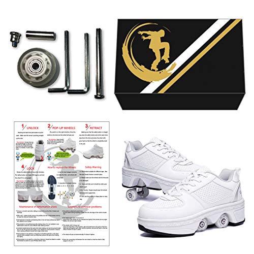 Patines En Linea Ajustables, Profesionales para Adultos Y Niños, 4 Ruedas, Skates, 2 En 1 Parkour Shoes/Outdoor Kick Rollers,39