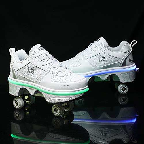 Patines en línea, zapatos multiusos 2 en 1, botas con patines de ruedas ajustables, White-EUR33 Patines en línea, zapatos multiusos 2 en 1, botas con patines de ruedas ajustables, White-EUR33