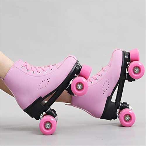 Patines Patines de rodillo de cuero artificial Doble Línea Patines Mujeres Hombres Adulto Dos líneas Skate Shoes PU 4 RUEDAS PATINS Adecuado Para Principiantes En Patinaje ( Color : Pink , Size : 42 )