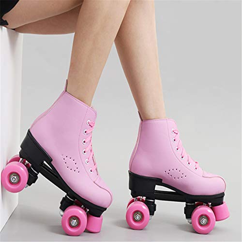 Patines Patines de rodillo de cuero artificial Doble Línea Patines Mujeres Hombres Adulto Dos líneas Skate Shoes PU 4 RUEDAS PATINS Adecuado Para Principiantes En Patinaje ( Color : Pink , Size : 42 )