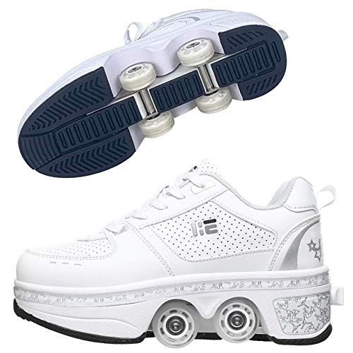 Patines, Patines Mujer, Patines Quad Niños, Zapatos con Ruedas para Niñas, Zapatos Unisex con Rueda, Patines Adultos, Zapatillas Deportivas Outdoor Skateboarding Técnico, EU37