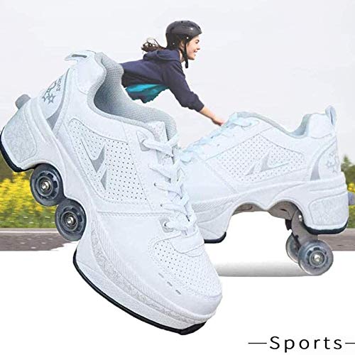 Patines, Patines para Adultos - Patines clásicos de Cuatro Ruedas de Doble Fila - Patines de polea extraíbles 2 en 1, para Hombres y Mujeres Patines de Doble Fila para Exteriores, 4.5