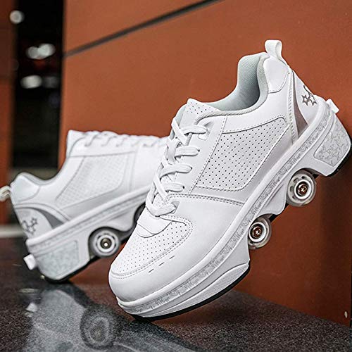 Patines, Zapatos Kick Rollers - Zapatos universales para Caminar para niños y niñas, Zapatillas de Deporte de Doble Fila con Ruedas deformables - Patines de polea extraíbles 2 en 1