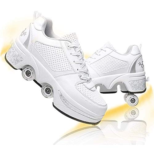 Patines, Zapatos Kick Rollers - Zapatos universales para Caminar para niños y niñas, Zapatillas de Deporte de Doble Fila con Ruedas deformables - Patines de polea extraíbles 2 en 1