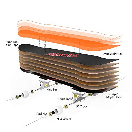 Patinetas para principiantes, patineta completa con rodamiento ABEC 7, rueda 95A, cubierta de arce de 8 capas para adolescentes y adultos, patineta doble Kick Deck Concave Cruiser Trick