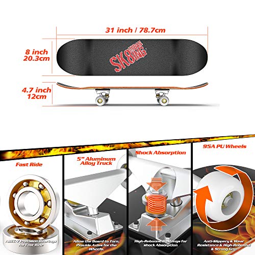 Patinetas para principiantes, patineta completa con rodamiento ABEC 7, rueda 95A, cubierta de arce de 8 capas para adolescentes y adultos, patineta doble Kick Deck Concave Cruiser Trick Patinetas para principiantes, patineta completa con rodamiento ABEC 7, rueda 95A, cubierta de arce de 8 capas para adolescentes y adultos, patineta doble Kick Deck Concave Cruiser Trick