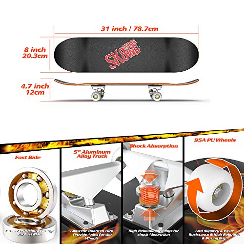 Patinetas para principiantes, patineta completa con rodamiento ABEC 7, rueda 95A, cubierta de arce de 8 capas para adolescentes y adultos, patineta doble Kick Deck Concave Cruiser Trick