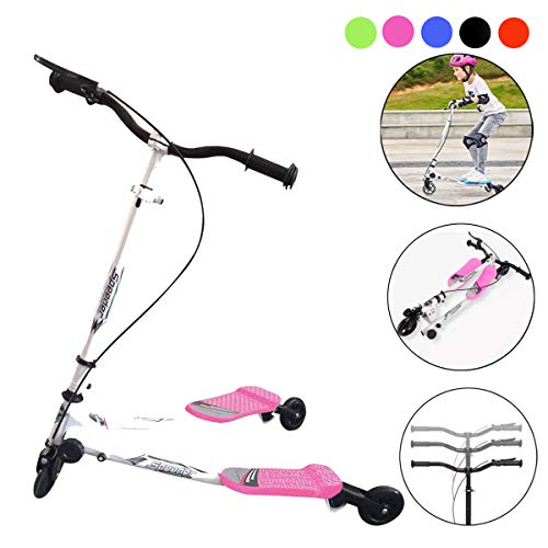 Patinete Plegable de Tres 3 Ruedas,Patinete de 3 Ruedas Scooter Manillar Altura Ajustable 75-85cm con Freno Posterior Rosado Patinete Scooter para Niños de 4 a 12 Años