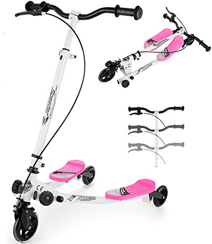 Patinete Plegable de Tres 3 Ruedas,Patinete de 3 Ruedas Scooter Manillar Altura Ajustable 75-85cm con Freno Posterior Rosado Patinete Scooter para Niños de 4 a 12 Años