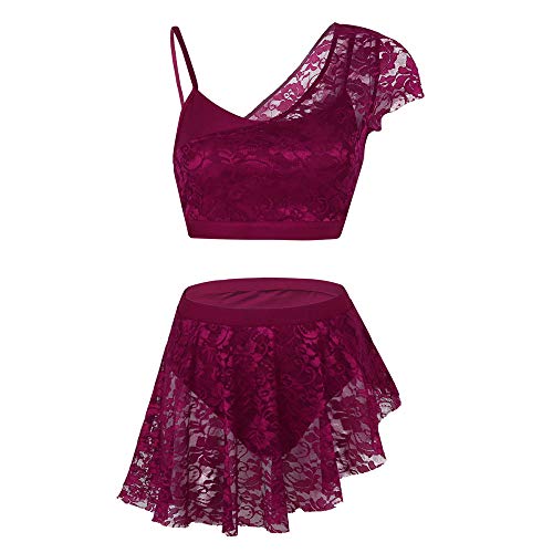PATNICK Traje De Baile Lírico Contemporáneo Asimétrico De Encaje para Mujer Gimnasia para Adultos Crop Top Ballet Falda De Tutú Conjunto De Baile Bailarina,Burgundy-M PATNICK Traje De Baile Lírico Contemporáneo Asimétrico De Encaje para Mujer Gimnasia para Adultos Crop Top Ballet Falda De Tutú Conjunto De Baile Bailarina,Burgundy-M