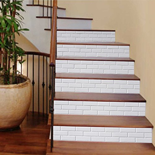 Patrón 3D ladrillo blanco del peldaño etiquetas desprendibles de la pared del PVC de los murales de vinilo Escaleras de la etiqueta autoadhesiva de bricolaje Home Decor 39.3"X7" X6pcs