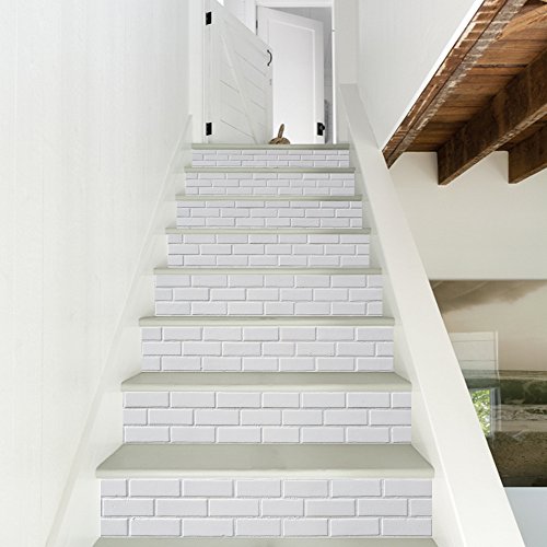 Patrón 3D ladrillo blanco del peldaño etiquetas desprendibles de la pared del PVC de los murales de vinilo Escaleras de la etiqueta autoadhesiva de bricolaje Home Decor 39.3"X7" X6pcs