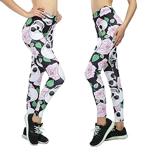 Patrón De Calavera Calzas Mujer para Elásticas Correr Correr Pilates Especial Estilo Yoga Pantalón De Cintura Elástica Pantalones Leggings (Color : Pink, Size : S)