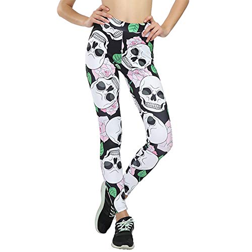 Patrón De Calavera Calzas Mujer para Elásticas Correr Correr Pilates Especial Estilo Yoga Pantalón De Cintura Elástica Pantalones Leggings (Color : Pink, Size : S)