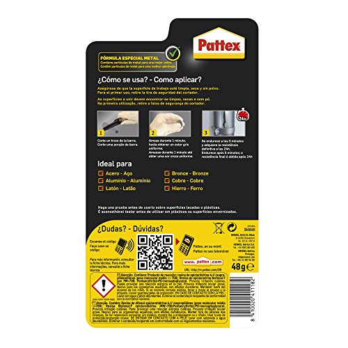 Pattex Barrita arreglatodo, masilla adhesiva para sellar, pegar, metal, 48gr Pattex Barrita arreglatodo, masilla adhesiva para sellar, pegar, metal, 48gr